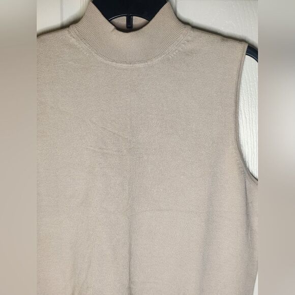 August Silk XL Stretch Cosmic Latte SILK Blend Slvless Knit Women Mock Neck Top - Picture 3 of 5
